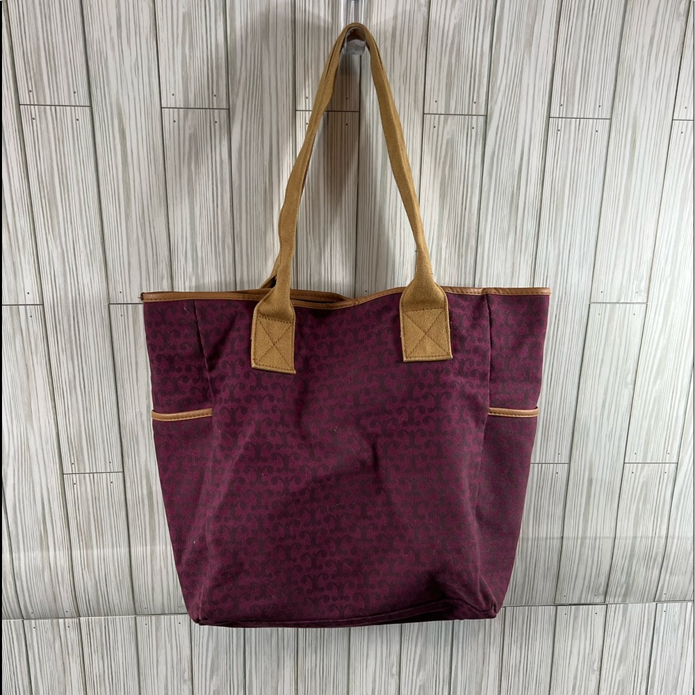 Large Purple Tote with Tan Trim - Picture 2 of 5